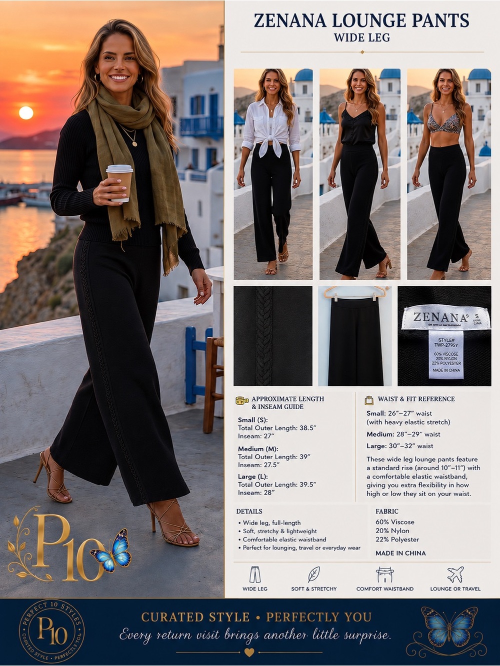 Black Wide Leg Lounge Pants with Accent Braiding along seam NWT size Small